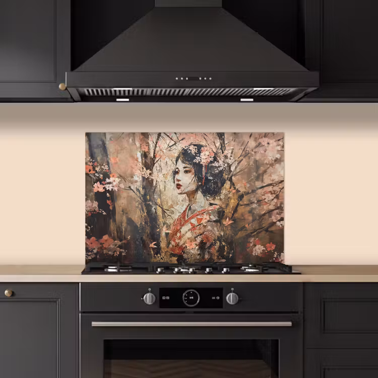 Kitchen splashback for hob - Kimono - Woman - cherry trees — 5