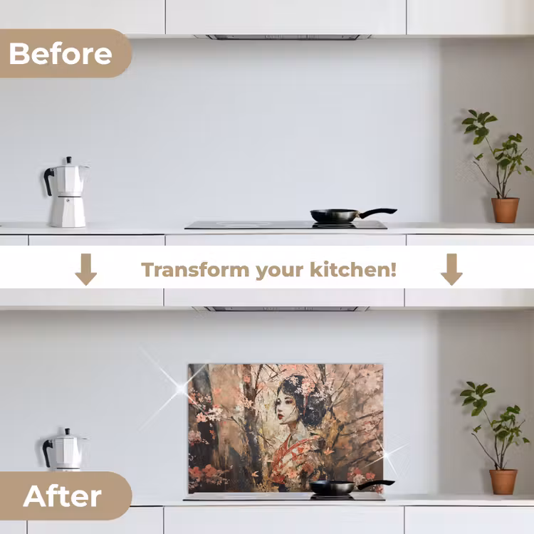 Kitchen splashback for hob - Kimono - Woman - cherry trees — 7