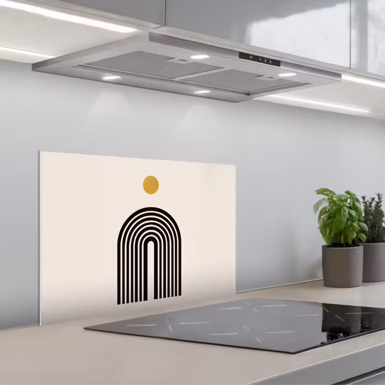Kitchen splashback for hob - Minimalist - Black bow - Golden circle — 1