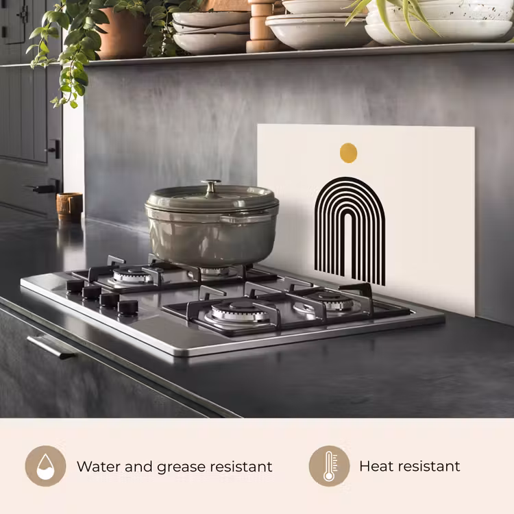 Kitchen splashback for hob - Minimalist - Black bow - Golden circle — 2