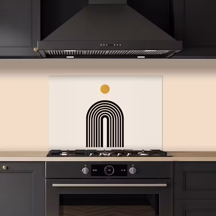 Kitchen splashback for hob - Minimalist - Black bow - Golden circle — 5