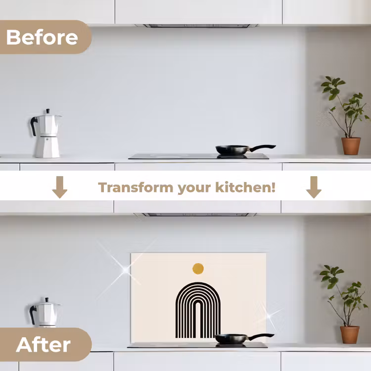 Kitchen splashback for hob - Minimalist - Black bow - Golden circle — 7
