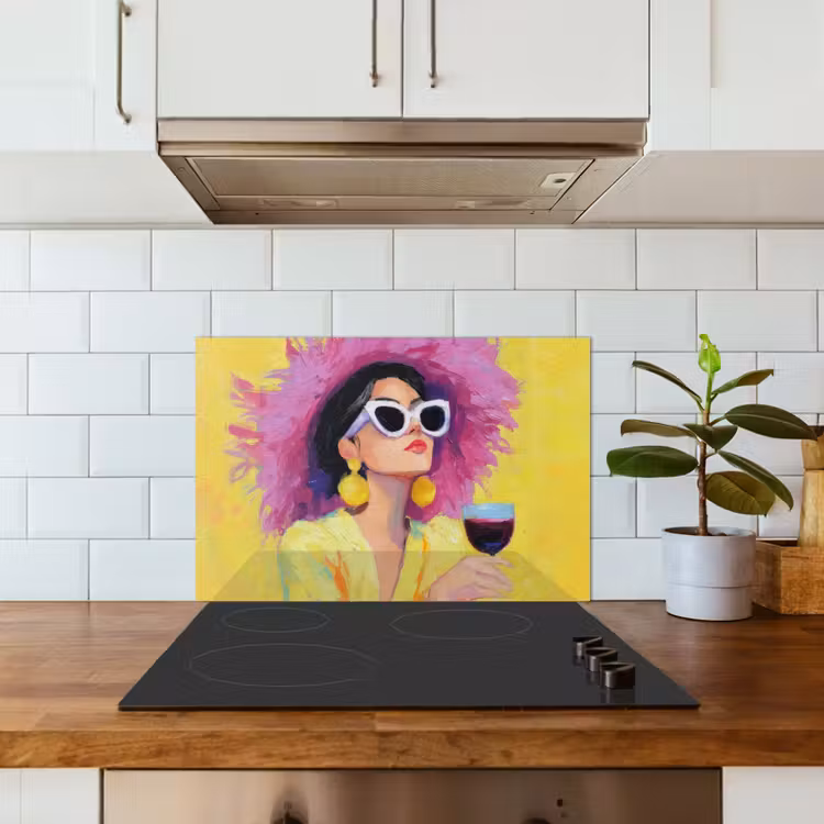 Kitchen splashback for hob - Woman - Hat - Purple - Wine — 3