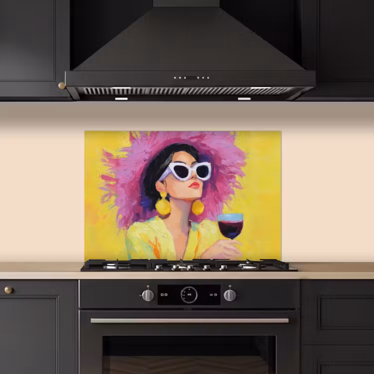 Kitchen splashback for hob - Woman - Hat - Purple - Wine — 5