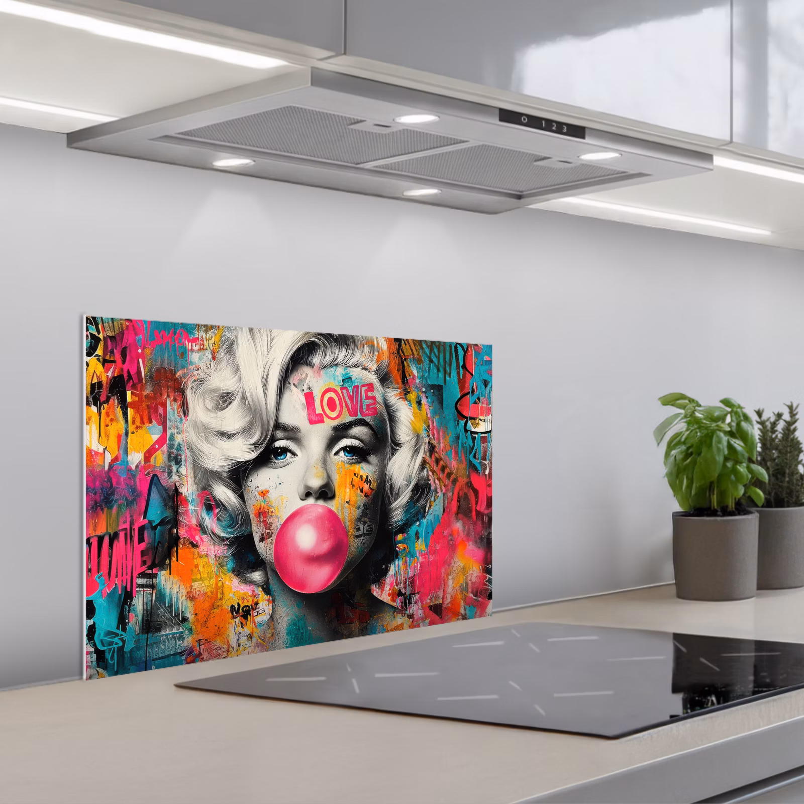 Kitchen splashback for hob - Woman - Chewing gum - Graffiti - Neon colors — 1