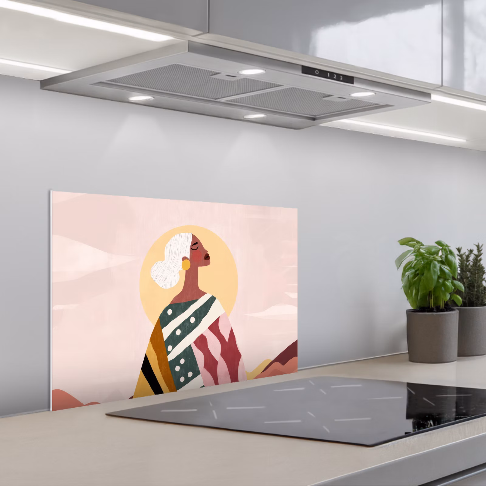 Kitchen splashback for hob - Woman - Sun - Colorful — 1