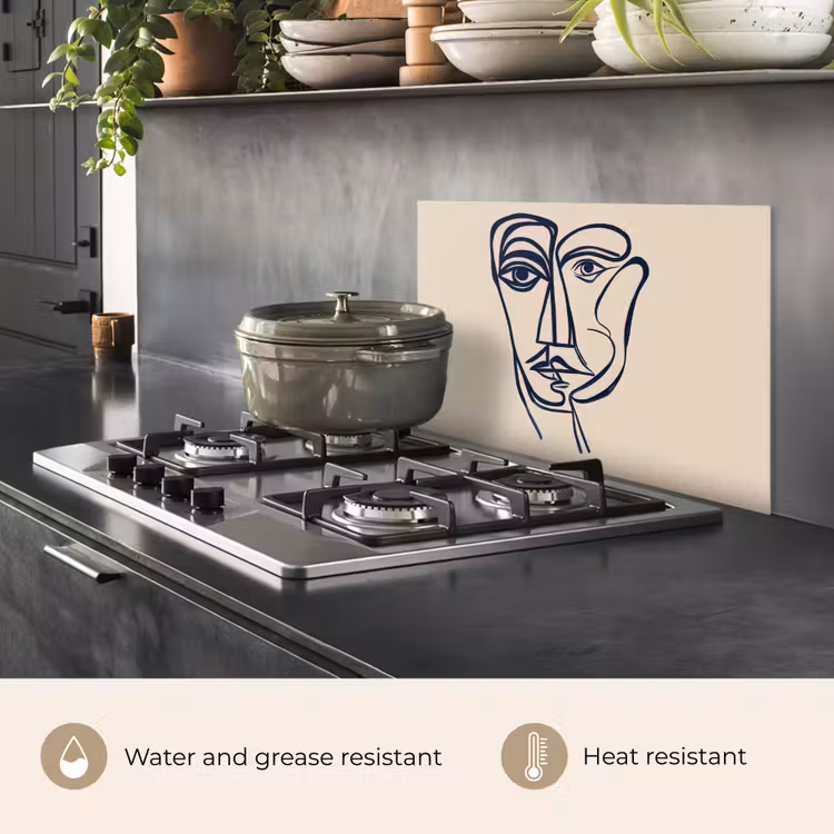 Kitchen splashback for hob - Minimalist - Line illustration - Beige - Dark blue — 2