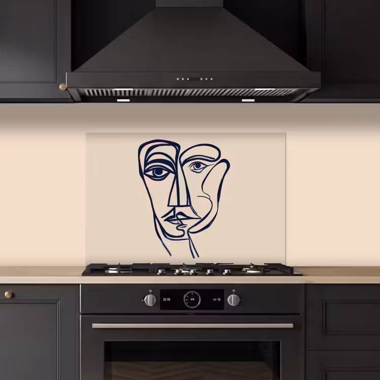 Kitchen splashback for hob - Minimalist - Line illustration - Beige - Dark blue — 5