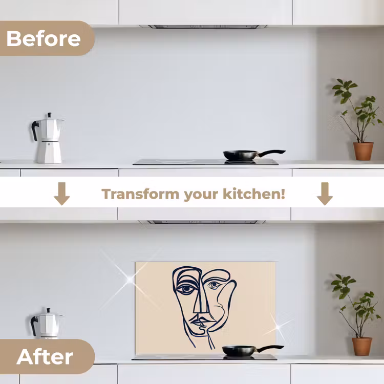 Kitchen splashback for hob - Minimalist - Line illustration - Beige - Dark blue — 7