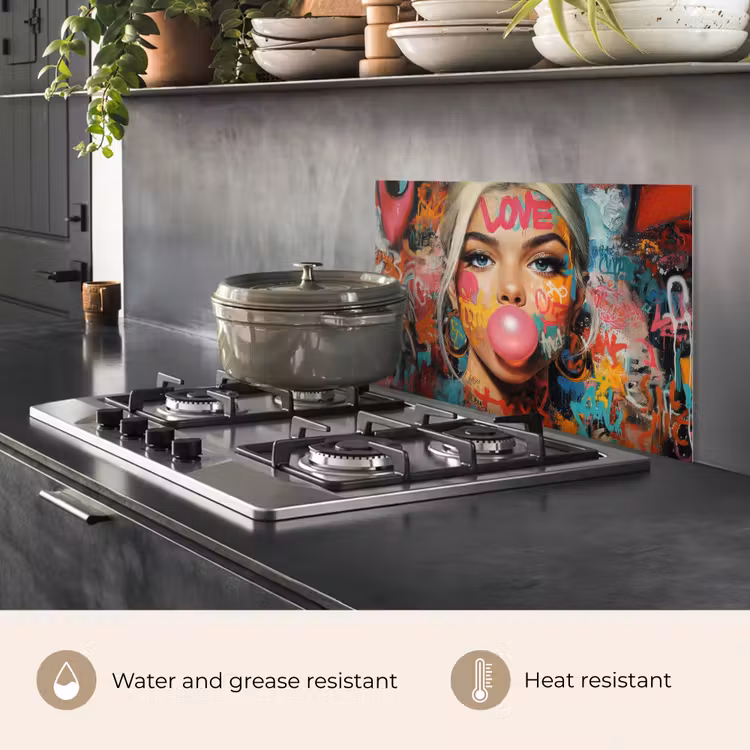 Kitchen splashback for hob - Woman - Chewing gum - Graffiti - Love — 2