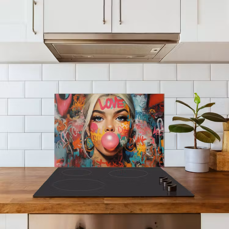 Kitchen splashback for hob - Woman - Chewing gum - Graffiti - Love — 3