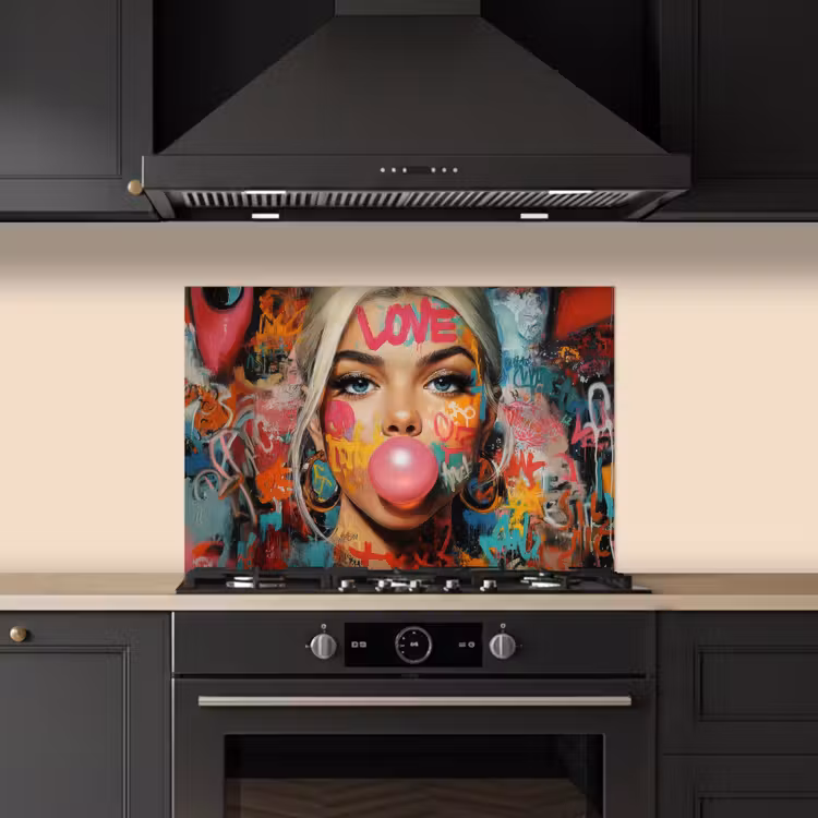 Kitchen splashback for hob - Woman - Chewing gum - Graffiti - Love — 5
