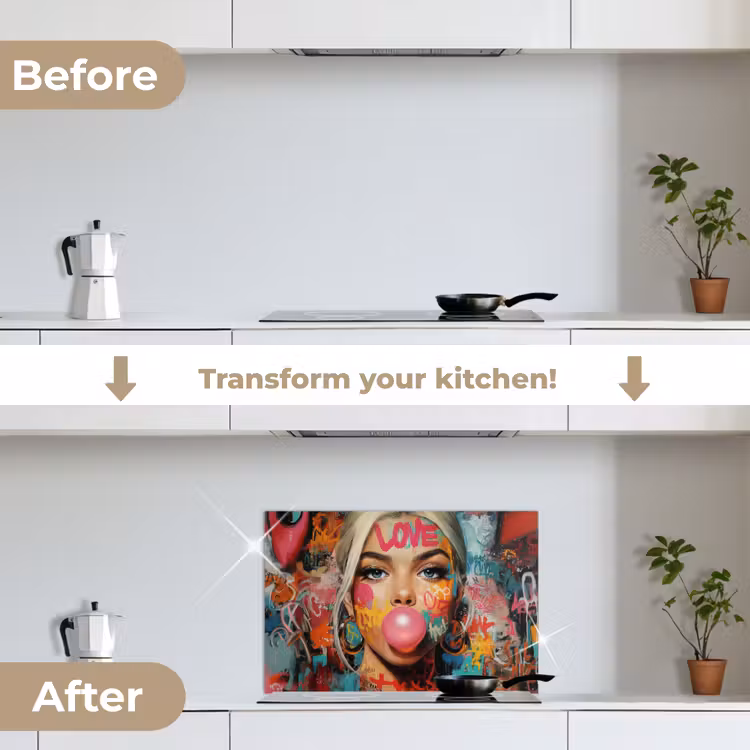 Kitchen splashback for hob - Woman - Chewing gum - Graffiti - Love — 7