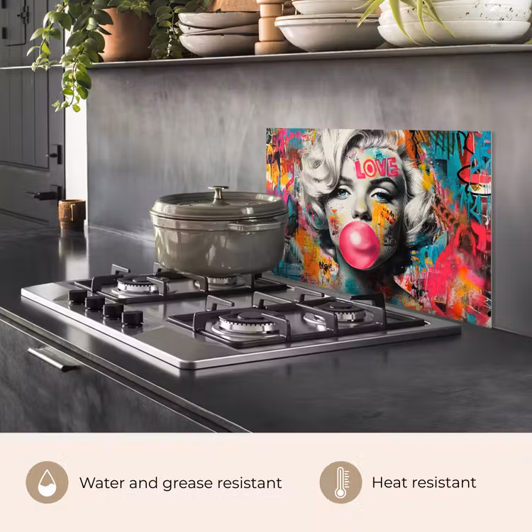 Kitchen splashback for hob - Woman - Chewing gum - Graffiti - Neon colors — 2