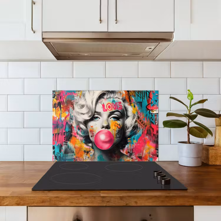 Kitchen splashback for hob - Woman - Chewing gum - Graffiti - Neon colors — 3