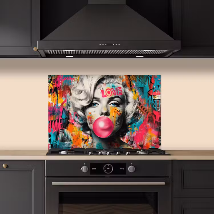 Kitchen splashback for hob - Woman - Chewing gum - Graffiti - Neon colors — 5