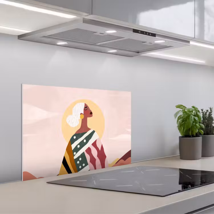 Kitchen splashback for hob - Woman - Sun - Colorful — 1