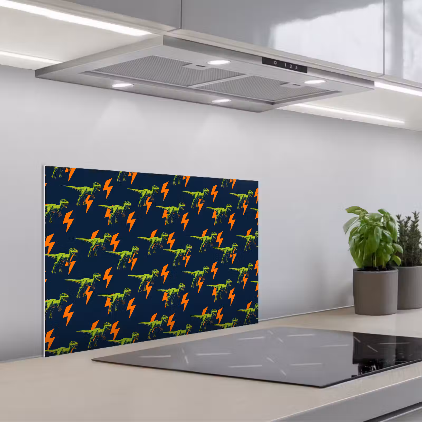 Kitchen splashback for hob - Lightning Bolts - Orange - Dinosaurs — 1