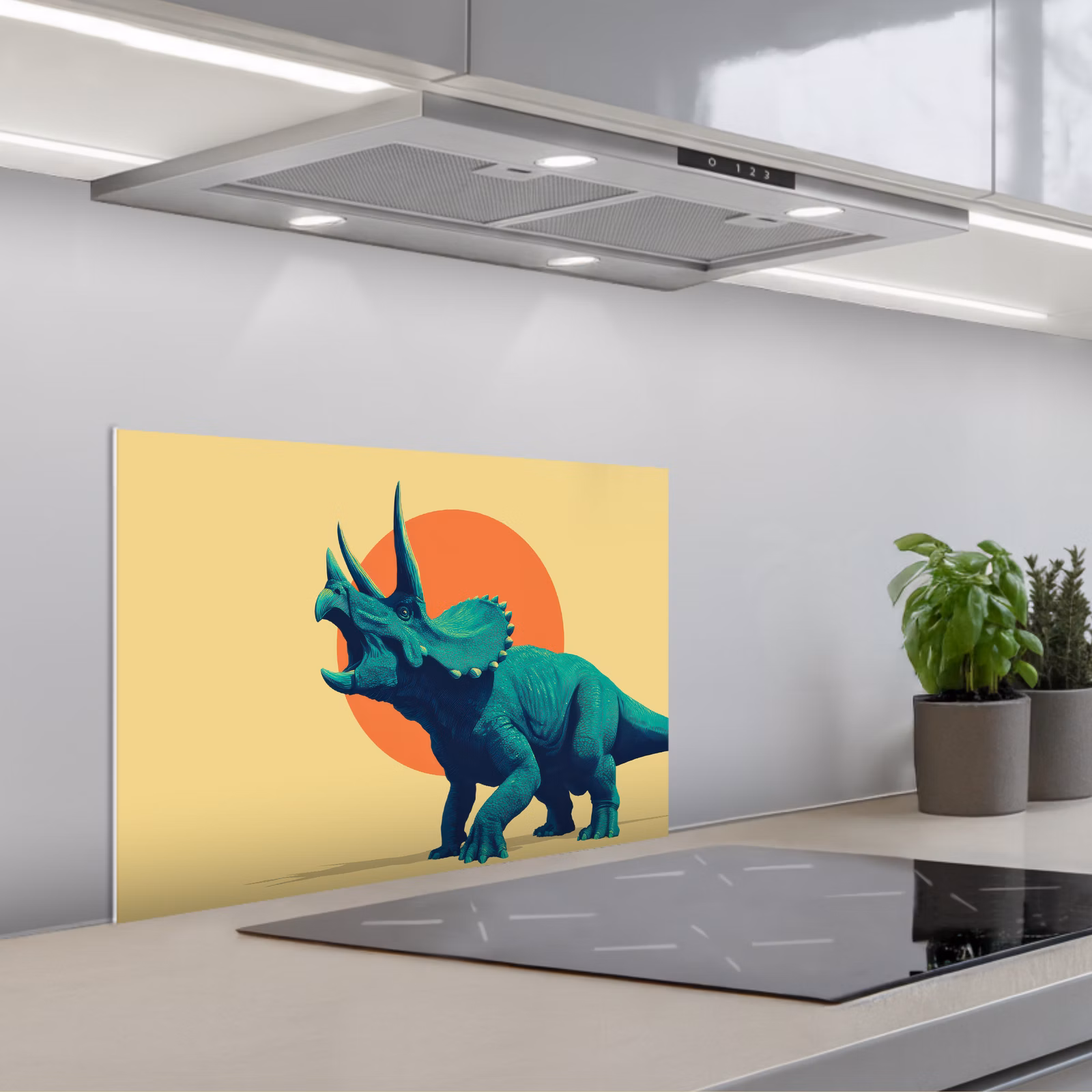 Kitchen splashback for hob - Triceratops - Circle - Orange - Horns — 1