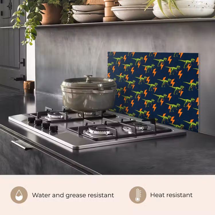 Kitchen splashback for hob - Lightning Bolts - Orange - Dinosaurs — 2
