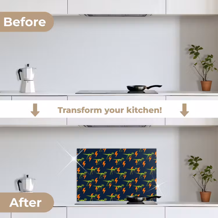 Kitchen splashback for hob - Lightning Bolts - Orange - Dinosaurs — 7