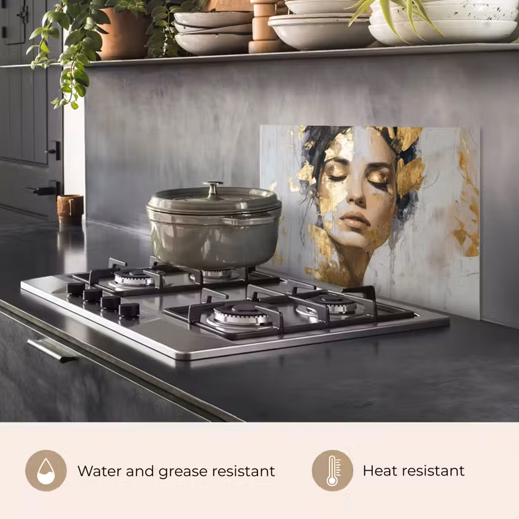 Kitchen splashback for hob - Ornate - Woman - Gold - Eyes — 2