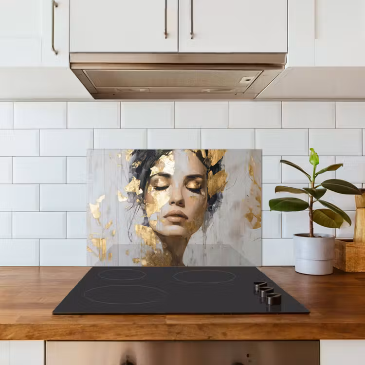 Kitchen splashback for hob - Ornate - Woman - Gold - Eyes — 3