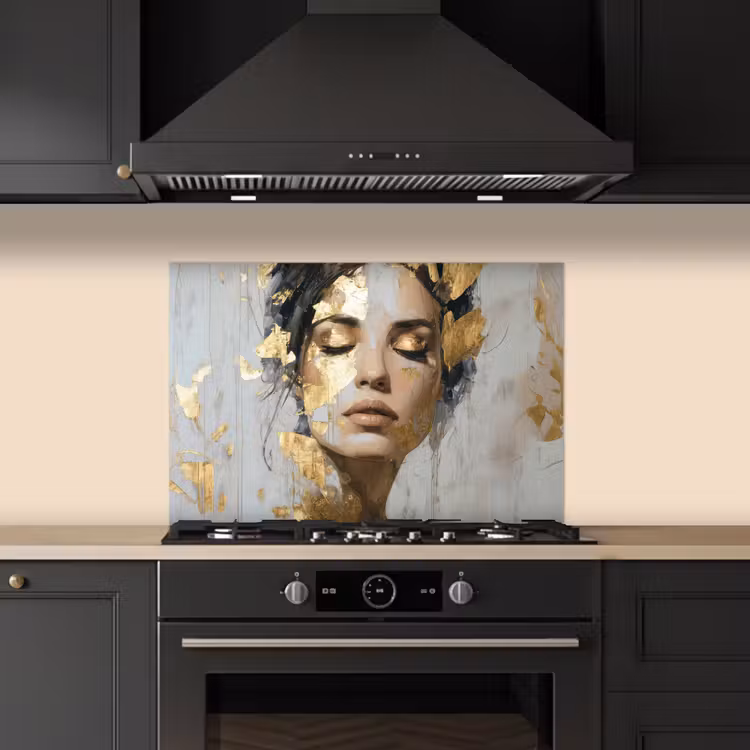 Kitchen splashback for hob - Ornate - Woman - Gold - Eyes — 5