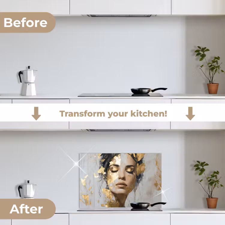 Kitchen splashback for hob - Ornate - Woman - Gold - Eyes — 7