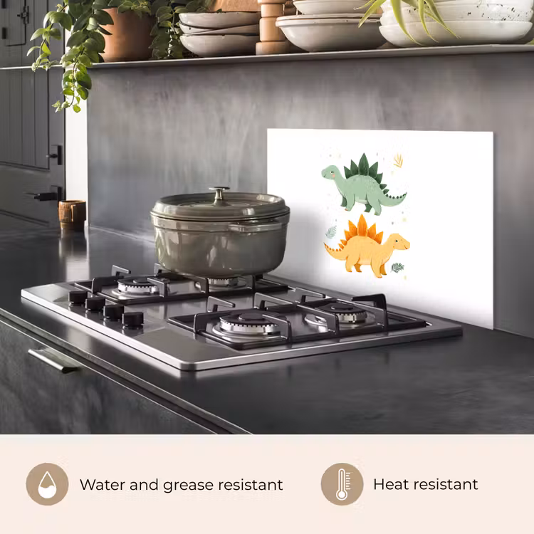Kitchen splashback for hob - Stars - Stegosaurs - Leaves - Green — 2