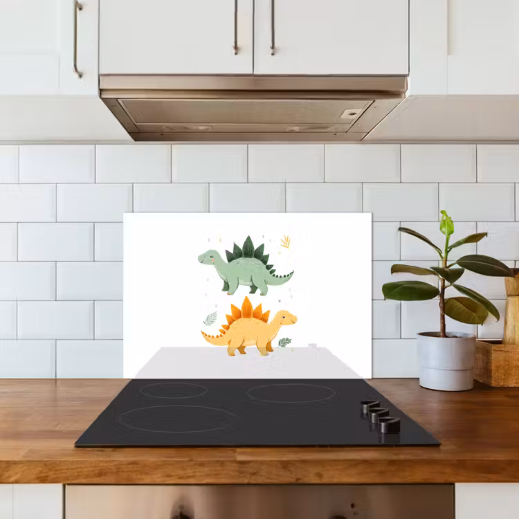 Kitchen splashback for hob - Stars - Stegosaurs - Leaves - Green — 3