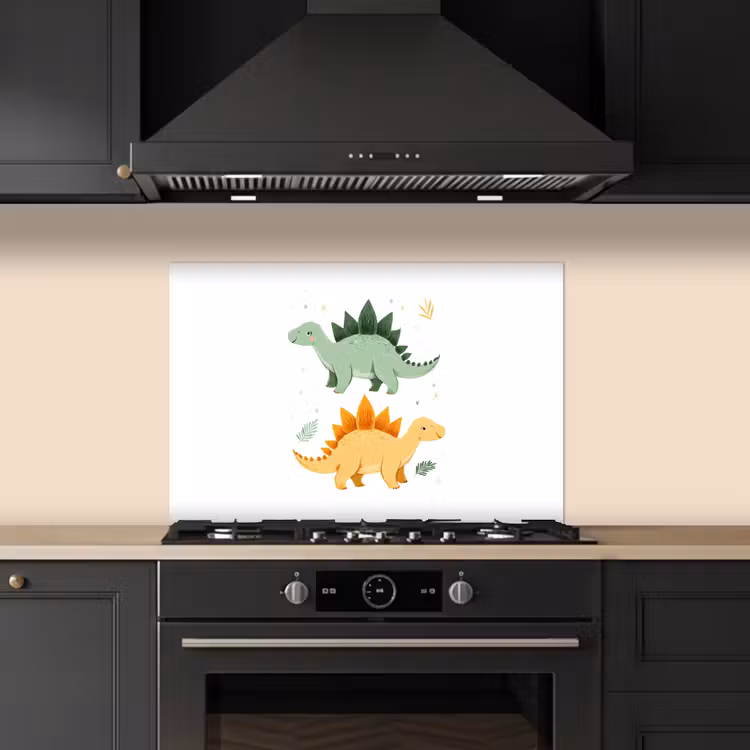 Kitchen splashback for hob - Stars - Stegosaurs - Leaves - Green — 5