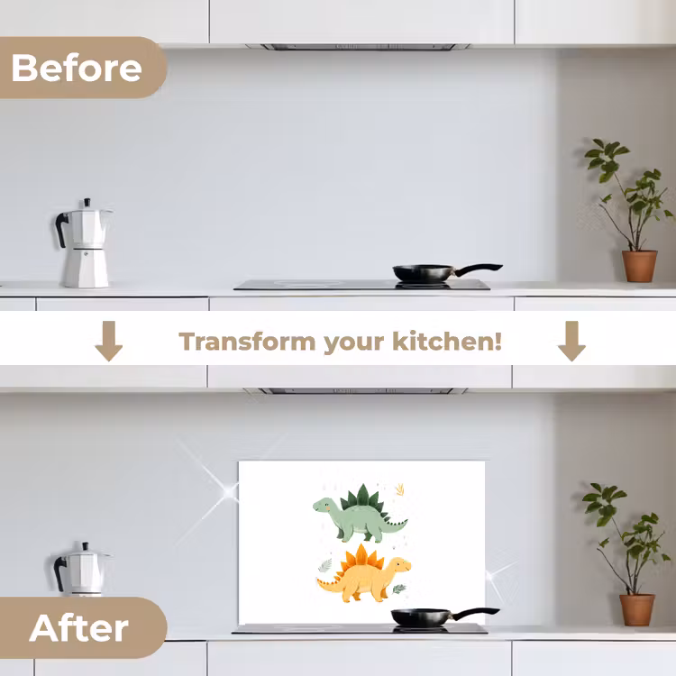 Kitchen splashback for hob - Stars - Stegosaurs - Leaves - Green — 7