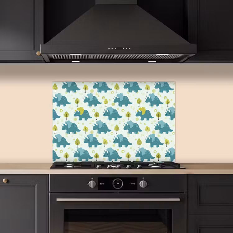Kitchen splashback for hob - Triceratop - Blue - Dots - Trees — 5