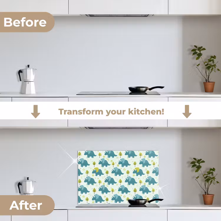 Kitchen splashback for hob - Triceratop - Blue - Dots - Trees — 7