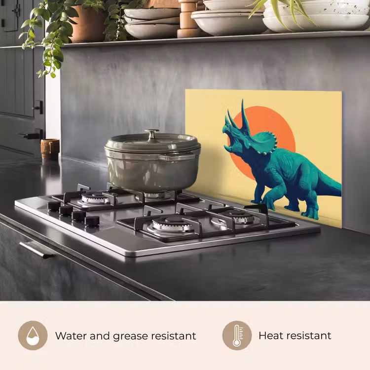 Kitchen splashback for hob - Triceratops - Circle - Orange - Horns — 2
