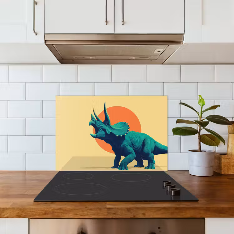 Kitchen splashback for hob - Triceratops - Circle - Orange - Horns — 3