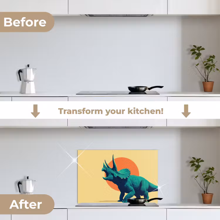Kitchen splashback for hob - Triceratops - Circle - Orange - Horns — 7