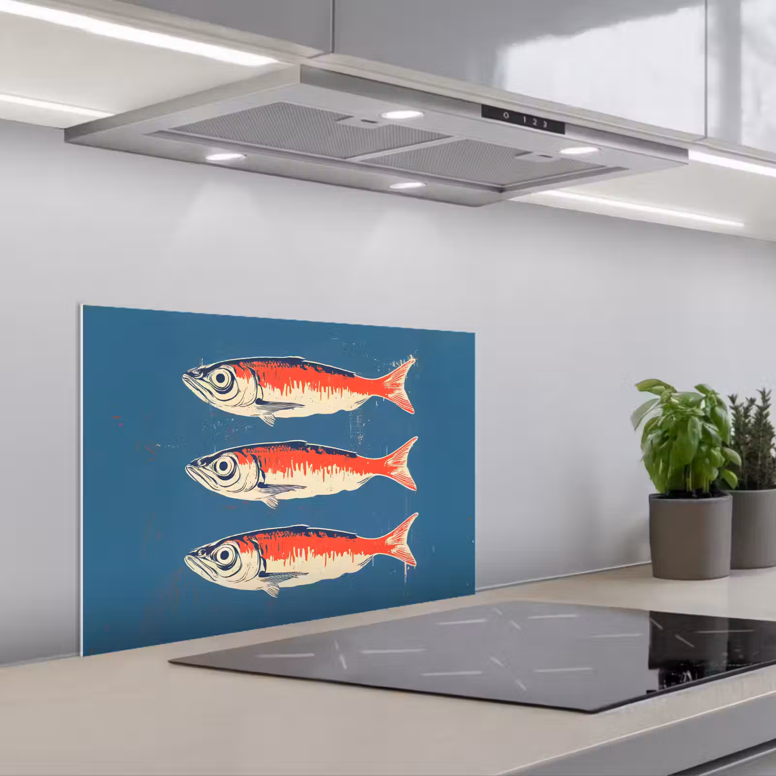 Kitchen splashback for hob - Pisces - Red - Blue — 1