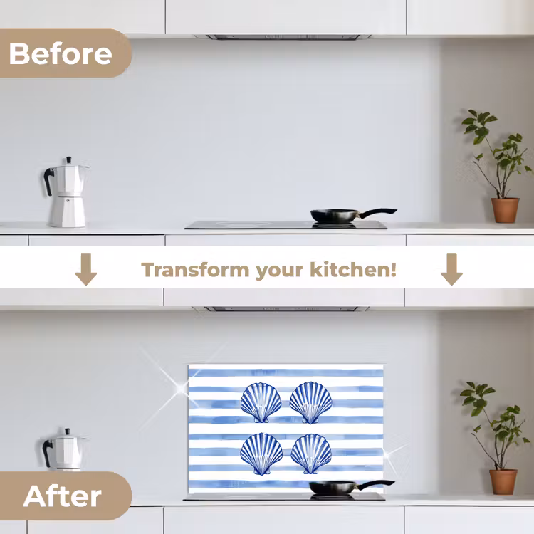 Kitchen splashback for hob - Four shells - Blue - White - Stripes — 7