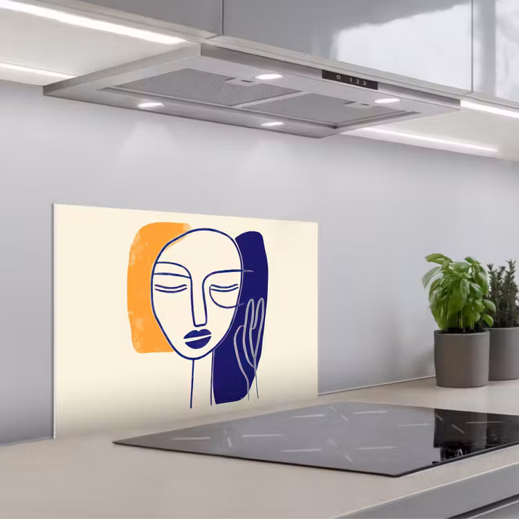 Kitchen splashback for hob - Minimalist - Face - Hand - Orange - Blue — 1