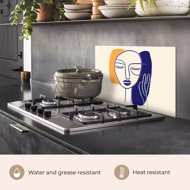 Kitchen splashback for hob - Minimalist - Face - Hand - Orange - Blue — 2