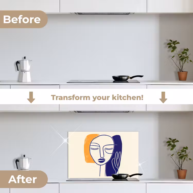Kitchen splashback for hob - Minimalist - Face - Hand - Orange - Blue — 7