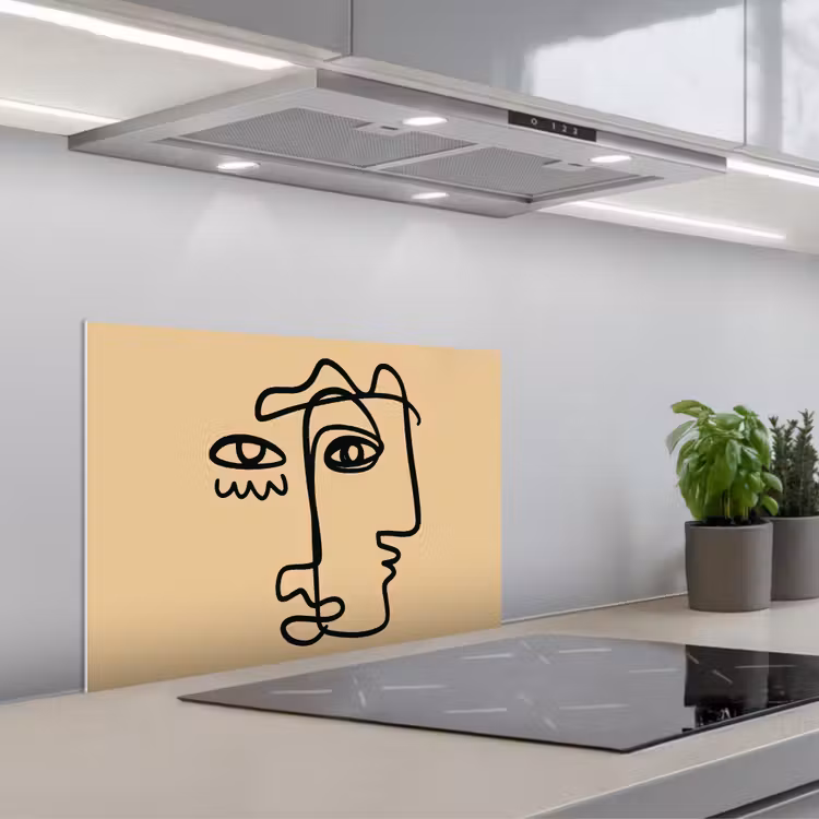 Kitchen splashback for hob - Overlapping profiles - Light brown - Black — 1