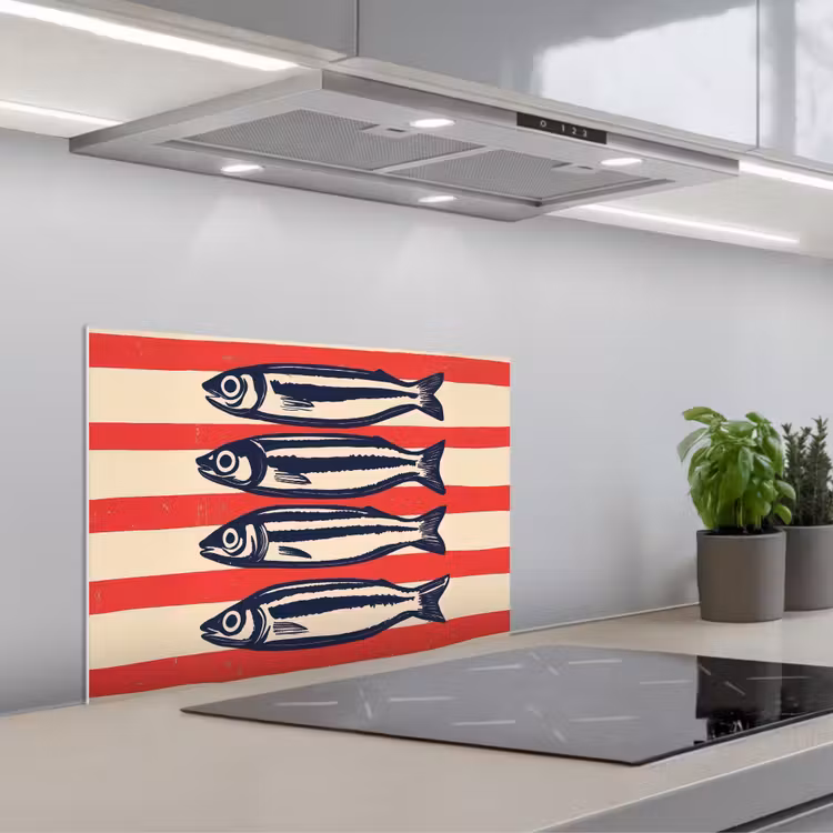 Kitchen splashback for hob - Sardines - Red and beige stripes — 1