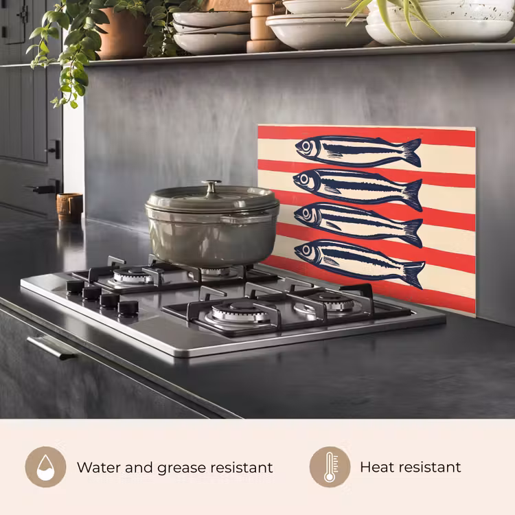 Kitchen splashback for hob - Sardines - Red and beige stripes — 2