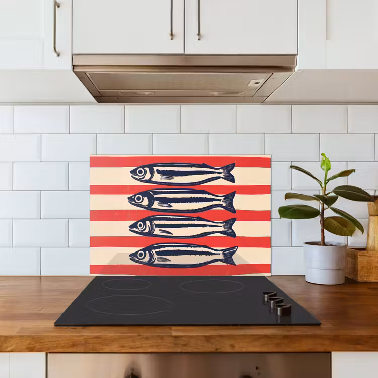 Kitchen splashback for hob - Sardines - Red and beige stripes — 3