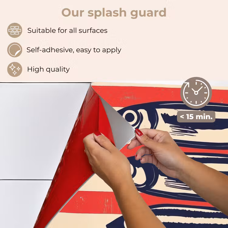 Kitchen splashback for hob - Sardines - Red and beige stripes — 4