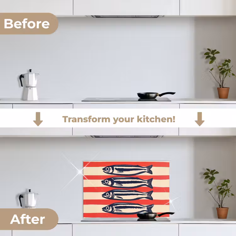 Kitchen splashback for hob - Sardines - Red and beige stripes — 7
