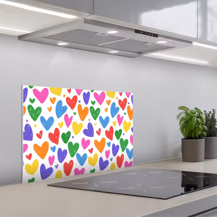 Kitchen splashback for hob - Hearts - Pattern - Colorful — 1